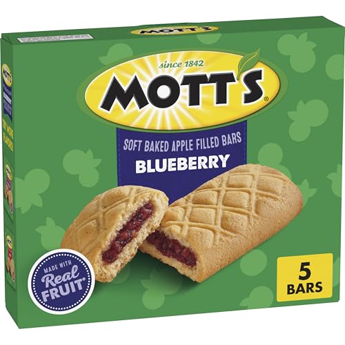 Mott's Soft Baked Apple Filled Bars, Blueberry Flavor Snacks, Made with Real Fruit, 5 Ct, 6.55 oz