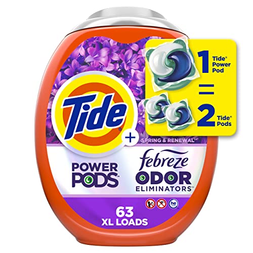 Tide Power Pods with Febreze Laundry Detergent Pacs, 63 Count, Spring & Renewal Scent, All-Day Freshness
