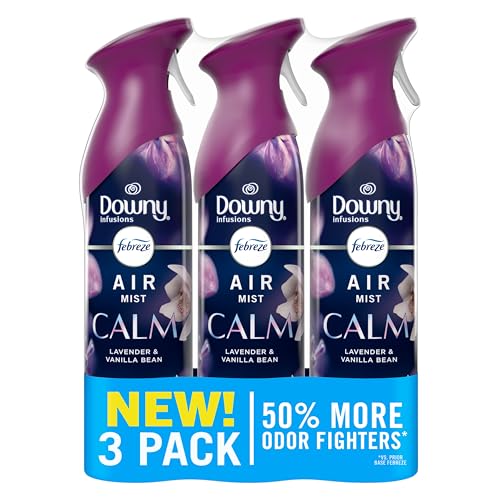 Febreze Air Mist, Air Freshener Spray, Odor Fighting Room Spray, Deodorizer for Home Bathroom Kitchen Office Apartment Dorm Room Classroom, Downy Calm Lavender & Vanilla Bean Scent, 8.1oz (Pack of 3)