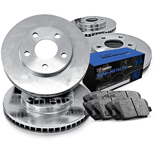 R1 Concepts Front and Rear Brake Kit For 1995-1996 Mercedes-Benz C220, 1997 Mercedes-Benz C230, 1994-1995 Mercedes-Benz C280| Blank Brake Rotors| Semi-Metallic Brake Pads and Rotors Kit