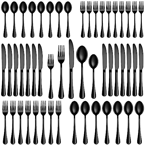 60 Pcs Black Silverware Set, Stainless Steel Serving Sets Service for 12, Mirror Polished Serving Utensils Set, Durable Home Kitchen Eating Tableware Set, Include Fork Knife Spoon Set,Dishwasher Safe
