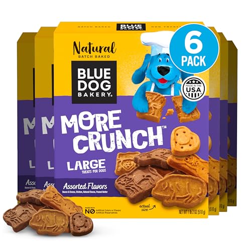 Blue Dog Bakery Natural Dog Treats, More Crunch Large, Assorted Flavors, 18oz Box, 6 Boxes