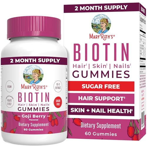 MaryRuth Organics Biotin Gummies | Sugar Free | Vegan | Non-GMO | 2,500 mcg Biotin Supplement | Hair Skin and Nails Vitamins | Hair Growth Vitamins | Hair Growth Supplement | 60 Count