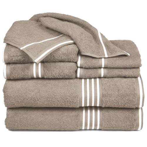 Lavish Home 8PC Bathroom Towels Set - 575GSM 100% Cotton Bathroom Essentials with 2 Bath Towels, 2 Hand Cloths, 2 Wash Cloths, and 2 Fingertip Fabric for Shower, Gym, Dorm and Spa (Taupe)