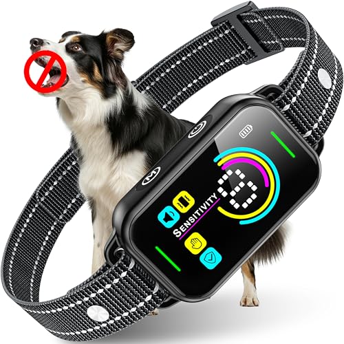 DINJOO Smart Bark Collar - Rechargeable Anti Barking Training Collar with 8 Adjustable Sensitivity, Beep & Shock (Dark Black) for Large, Medium & Small Dogs