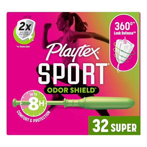 Playtex Sport Odor Shield Tampons Super Absorbency, Unscented - 32ct | Super Tampons for Women, Feminine Care, Playtex Tampon with 360 Leak Defense and Odor Control