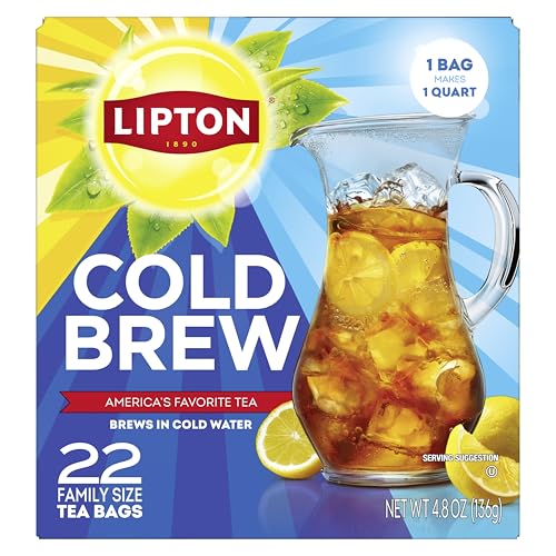 Lipton Cold Brew Iced Tea Bags, Family Size Zero Calories, Easy-To-Make with no boiling needed, 22 Total Tea Bags