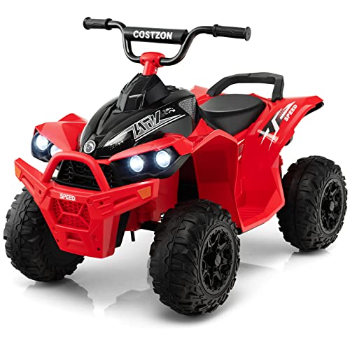 Costzon Kids ATV, 12V Ride on Car Toddler Quad W/Adjustable Speed, Forward & Backward, Headlights, Horn & Music, Kids 4 Wheeler Electric ATV for Boys Girls (Red, 37.8” x 22.8” x 27.6”(L x W x H))