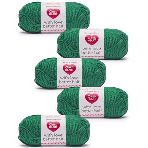 Red Heart with Love Better Half Ivy Yarn - 5 Pack of 100g/3.5oz - 50% Acrylic 50% Cotton - #4 Worsted (Medium) - 174 Yards - Knitting/Crochet