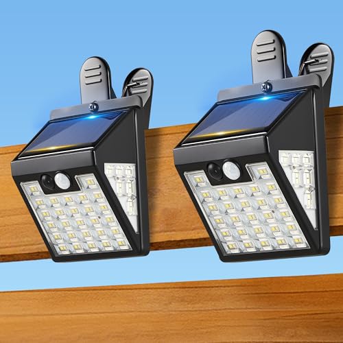 Thumok Clip On Solar Lights Outdoor,Motion Sensor Outdoor Lights, 72LEDs 600LM Solar Lights with Motion Sensor,Outdoor Solar Lights for Fence,Deck Railling, Gutter,Patio,Garden (2, Black)