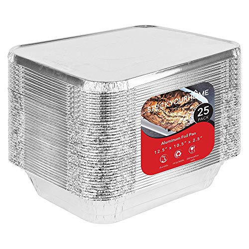 Stock Your Home Disposable Aluminum Pans with Lids 9x13 (25 Pans and 25 Lids), Food Containers for Baking, Cooking, Heating, Storing and Prepping