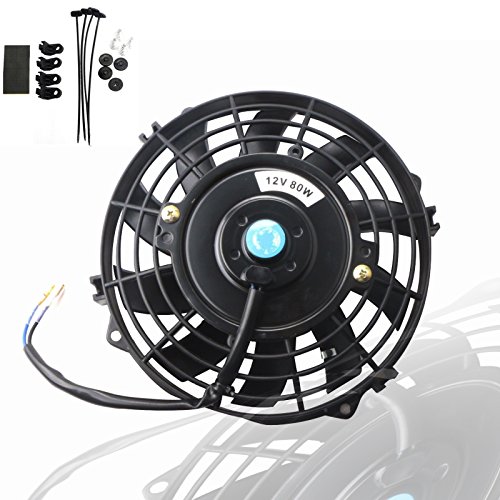 MOSTPLUS Black Universal Electric Radiator Slim Fan Push/Pull 12V + Mounting Kit (7 Inch)