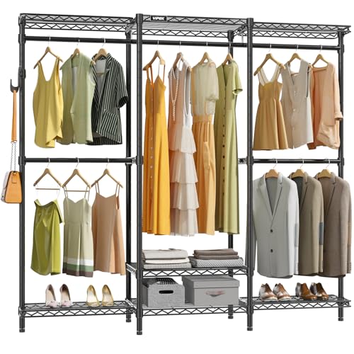 VIPEK V3 Nano Clothes Rack with 4 Semi-Shelves and 3 Standard Shelves, Clothing Rack for Hanging Clothes, Free Standing Closet System, Portable Metal Wardrobe for Bedroom, Max Load 800LBS, Black