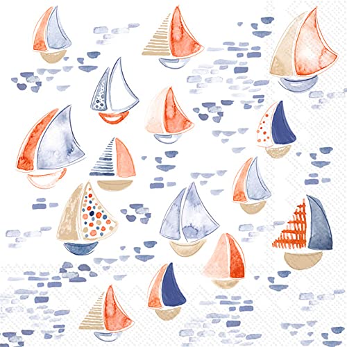 IHR Ideal Home Range 3-Ply Paper Napkins Coastal Nautical Beach Designs, 20-Count Cocktail Size, Nantucket Sailboat