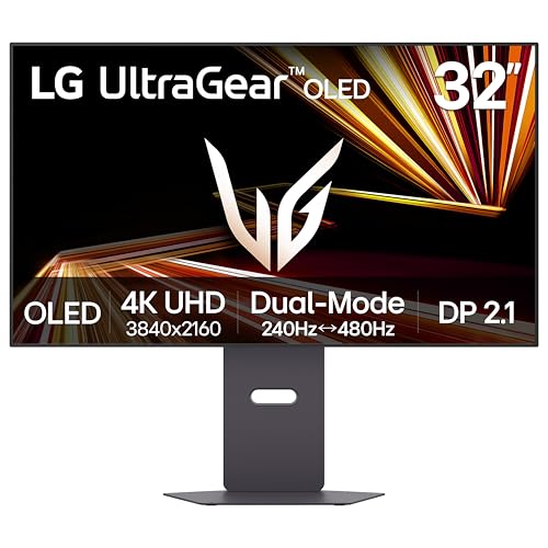 LG 32GX870A-B 32-inch Ultragear 4K UHD (3840 x 2160) OLED Gaming Monitor, Dual-Mode, 240Hz, 0.03ms, NVIDIA, AMD FreeSync Premium Pro, VESA DisplayHDR True Black 400, USB Type-C, DP2.1