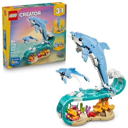 LEGO Creator 3 in 1 Sea Animals: Beautiful Dolphins Building Toy for Girls, Boys, & Kids, Ages 8+ - Gift for Birthdays - Build a Dolphin, Seahorse, or Crab Animal Figure - 31385