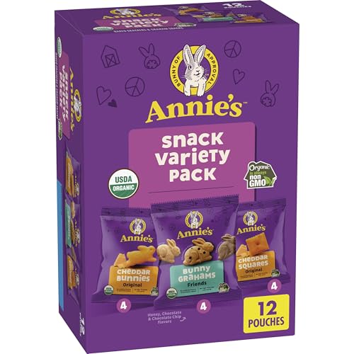Annie's Organic Variety Pack, Cheddar Bunnies, Bunny Grahams and Cheddar Squares, 12 Pouches, 11 oz
