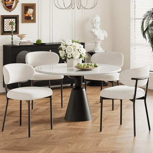 Upholstered Dining Chairs Set of 4, Modern Fabric Kitchen Chairs with Curved Backrest and Cushioned Seat, Sturdy Metal Legs, Modern Dining Chairs for Kitchen Dining Room, Living Room,Beige