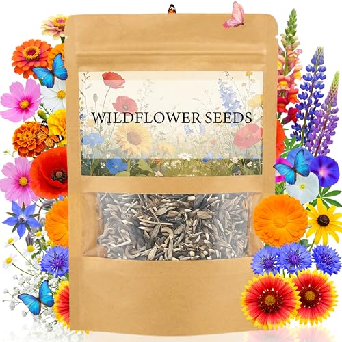 LUOJIBIE Wildflower Seeds Bulk, 10,000+ Flowers Seeds for Planting Outdoor, 16 Varieties Annual & Perennial Flowers Seeds Mix Color for Garden, 2 Oz Packet, Non-GMO, Attracts Pollinators, Easy to Grow