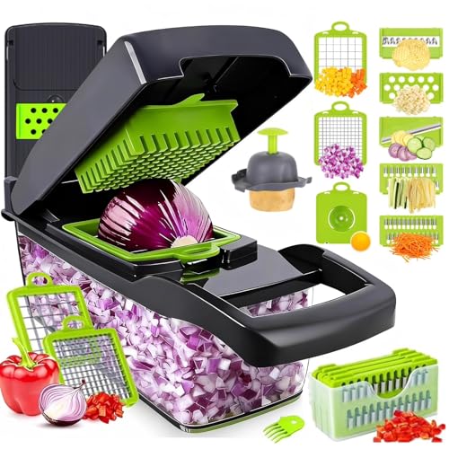 Putsea Vegetable Chopper Pro, Mandoline Slicer – 7 Stainless Steel Blades for Onion, Potato, Salad – Safe, Easy Clean & Dishwasher Safe Kitchen Gadget – Ideal for Parents, RV