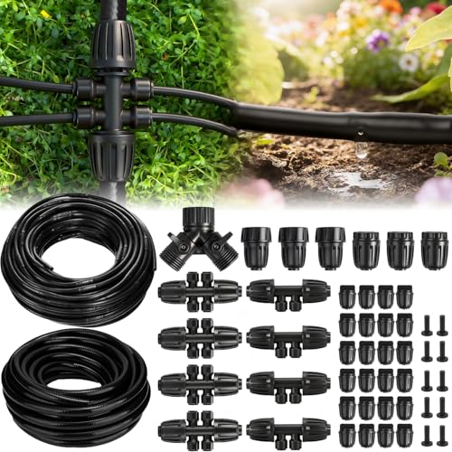 132FT Drip Irrigation Tubing Kit with 1/2 inch Drip Irrigation Tubing, 1/4 inch Irrigation Dripline, and Irrigation Parts for Garden, Raised Beds, and Greenhouse Watering