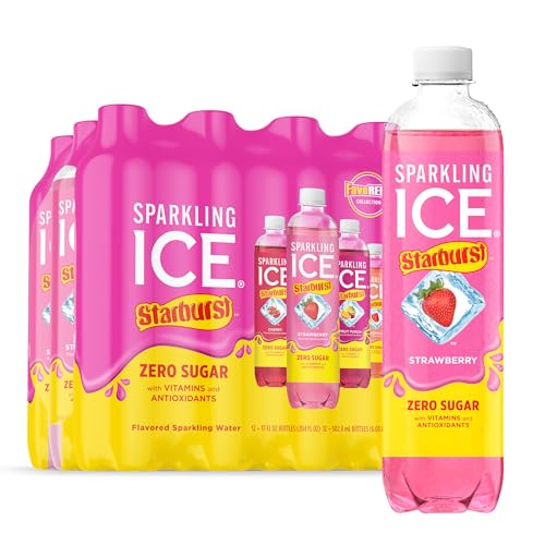 Sparkling Ice® STARBURST™ Variety Pack, Zero Sugar Flavored Sparkling Water, with Vitamins and Antioxidants, Low Calorie Beverage, 17 fl oz, 12 count (Strawberry, Cherry, Fruit Punch, Watermelon)