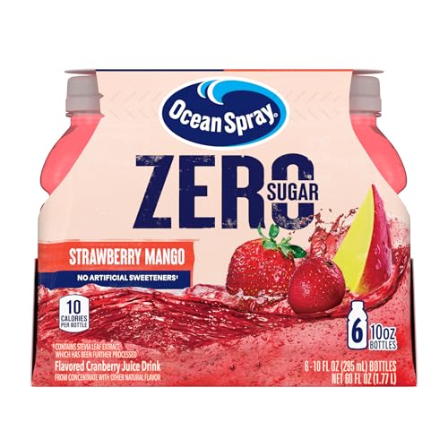 Ocean Spray® ZERO Sugar Strawberry Mango Juice Drink, Strawberry Mango Juice Drink Sweetened with Stevia, 10 Fl Oz Bottle, 6 Count (Pack of 4)