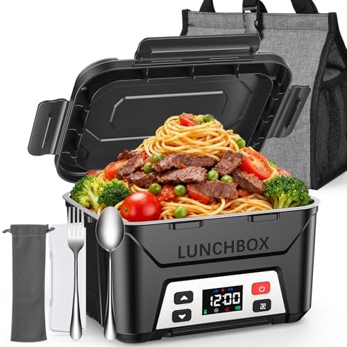 EAST OAK Cordless Electric Lunch Box for Adults, Battery Powered Heated Lunch Box for Work, Travel, 5.5 Cups Rechargeable Self Heating Food Heater, Memory Function & Automatic Keep Warm, Classic Black
