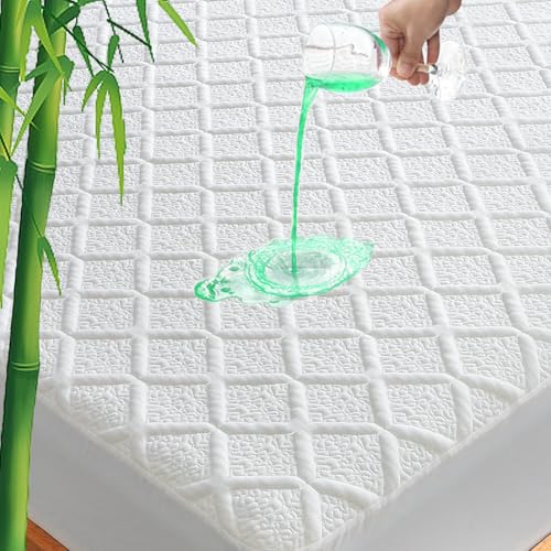 UNILIBRA Cal King Size Waterproof Mattress Protector, 3D Air Rayon Made from Bamboo Cooling Mattress Cover, Breathable Deep Pocket Mattress Pad Fits to 8''-21'' White
