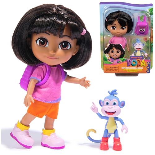 Dora, Best Friends Dora & Boots Set, 6-inch Doll with Clothes, Backpack & Boots Toy Figure, Kids Toys for Girls & Boys Ages 3 and Up
