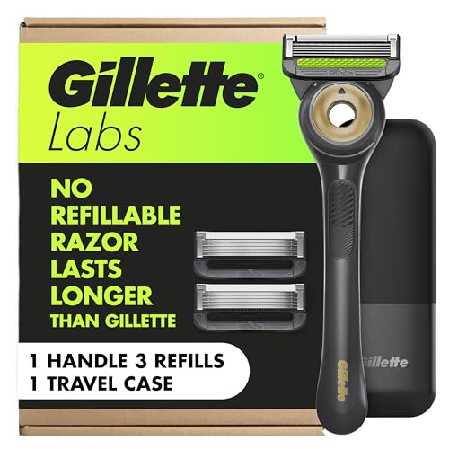 GilletteLabs With Exfoliating Bar Shaving Razor For Men, 1 Handle, 3 Blade Refills, Includes Travel Case for Convenient Storage On The Go