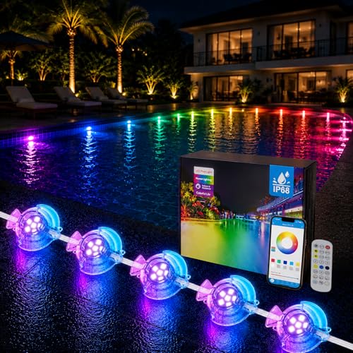 Soiarllt Permanent Pool Lighting System, 148FT 32 LED RGB+IC Pool Lights, 24V Low Voltage, IP68 Waterproof, App & Remote Control, Full-Coverage Lighting for Inground & Above Ground Pools