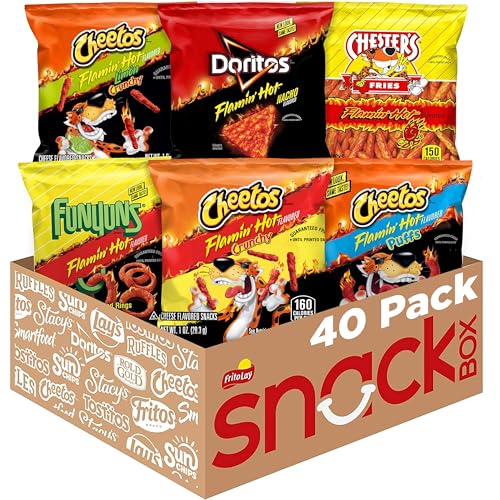 Frito Lay Flamin' Hot Mix, 6 Flavor Single Serve Cheetos, Doritos, Chester's & Funyuns Variety Pack, (40 Count)