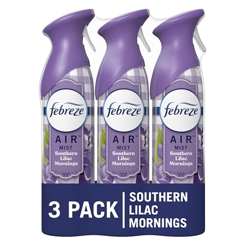 Febreze Air Mist Air Freshener Spray, Odor-Fighting Room Spray, Air Fresheners for Home and Bathroom and Kitchen, Aerosol Can, Southen Lilac Mornings Scent, Purple, 8.8oz (Pack of 3)