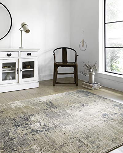 Loloi Teagan Collection TEA-06 Sand/Mist 6'-7" x 9'-2" Area Rug, Large, Soft Neutral Rug, High-Traffic for Living Room, Bedroom, Home Office, Dining Area
