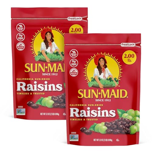 Sun-Maid California Sun-Dried Raisins - (2 Pack) 32 oz Resealable Bag - Dried Fruit Snack for Lunches, Snacks, and Natural Sweeteners