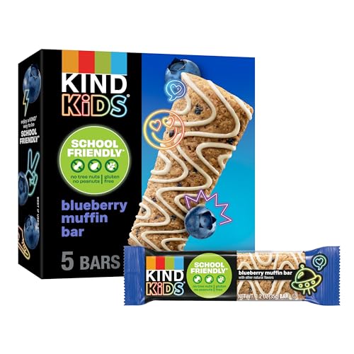 KIND Kids Granola Bars, Blueberry Muffin, Gluten Free, Low Sodium, Peanut and Tree Nut Free Snacks, 5g Protein, 5 Count