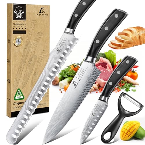 CoquusAid Kitchen Knives Set, 4 PCS Professional Chef Knife Set, Razor Sharp High Carbon Stainless Steel Knife Set, Ergonomic Handle Design, Ideal for Everyday Home Use, Perfect Gifts for Kitchen