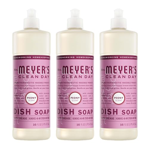 MRS. MEYER'S CLEAN DAY Liquid Dish Soap, Peony Scent, 16 Fl Oz Bottle - 3 Pack