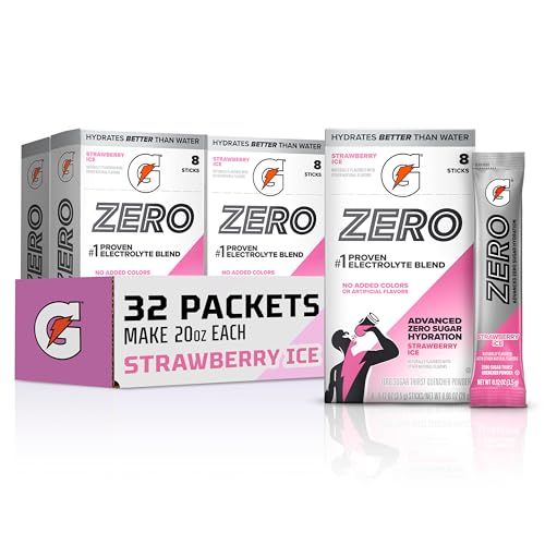 Gatorade Zero Sugar Electrolyte Powder Drink Mix, Strawberry Ice, (32 Servings), No Artificial Flavors, No Added Colors, Zero Sugar, Sports Drinks, Hydration, Electrolyte Drink