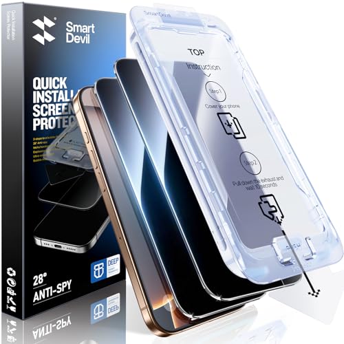 SMARTDEVIL 2 Pack for iPhone 16 Pro Max Privacy Screen Protector, Military-Grade Shatterproof Protection, 9H Hardness, Anti-Spy Privacy Tempered Glass, Easy Installation