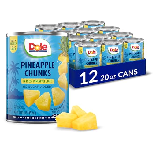 Dole Pineapple Chunks in 100% Pineapple Juice with No Sugar Added - Dole Canned Fruit - 20 oz Cans - 12 Pack