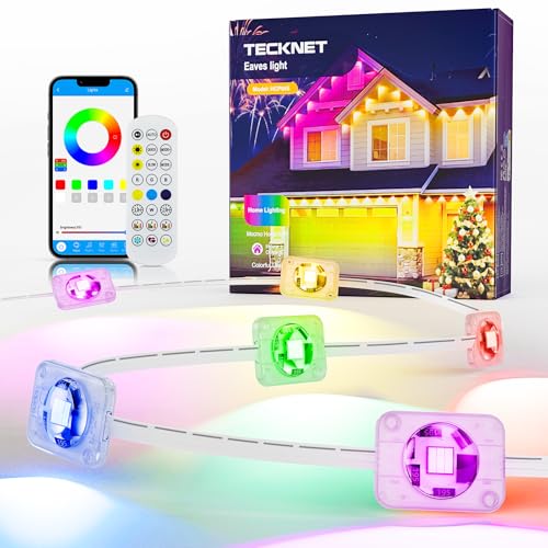 TECKNET 100FT Permanent Outdoor Lights, Smart RGBIC LED Christmas Lights, Preset/DIY Modes, Dual Music Sync, IP67 Waterproof Outdoor Lighting for Holiday & Party Decorations