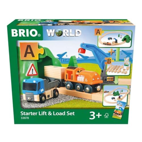 BRIO Starter Lift&Load Set Wooden Toy Train with 50 Piece Special Track Pack | Encourages Creativity | Durable Quality | Safety Tested