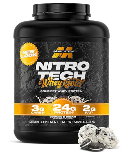 Muscletech Whey Protein Powder (Cookies & Cream, 5LB) - Nitro-Tech Whey Protein Isolate Smoothie Mix for Lean Muscle & Recovery - 24g of Whey Gold Protein for Women & Men - Packaging May Vary