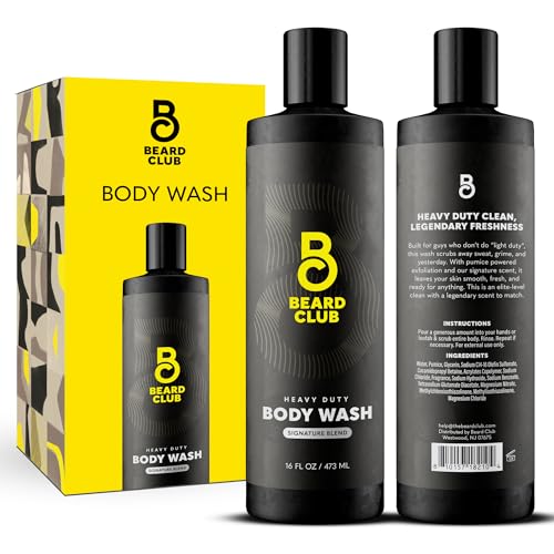 The Beard Club Mens Body Wash – Heavy Duty Shower Gel for Men with Exfoliating Clean, Rich Lather & Signature Scent – Men’s Body Wash for Deep Cleansing & Fresh Skin – 16 fl oz