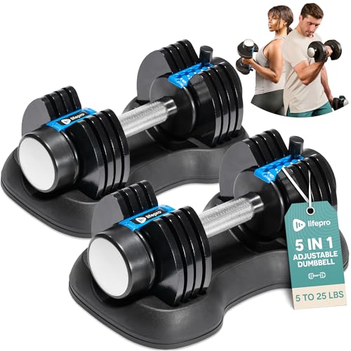 Lifepro Adjustable Dumbbells Set/Single - 15lb 43lb 55lb 90lb 25 lb Dumbbell Sets with Rack - Quick Adjust, Secure Grip weights dumbbells set - Compact Hand Weights for Women/Men at Home Gym