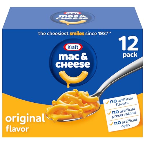 Kraft Mac and Cheese, 12 Boxes, for Easy Dinner or Dinner Sides, Original Flavor, No Artificial Flavors, Preservatives or Dyes, 7.25 oz