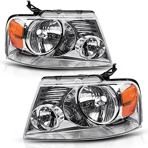 AUTOSAVER88 Halogen Headlight Assembly Compatible with 2004 2005 2006 2007 2008 Ford F150/ 2006-2008 Lincoln Mark LT Headlamp Replacement Passenger and Driver Side Clear Lens Amber Reflector