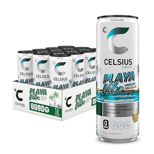 CELSIUS PLAYA VIBE Sparkling Pina Colada, Sugar Free Energy Drink, 12 Fl Oz (Pack of 12)